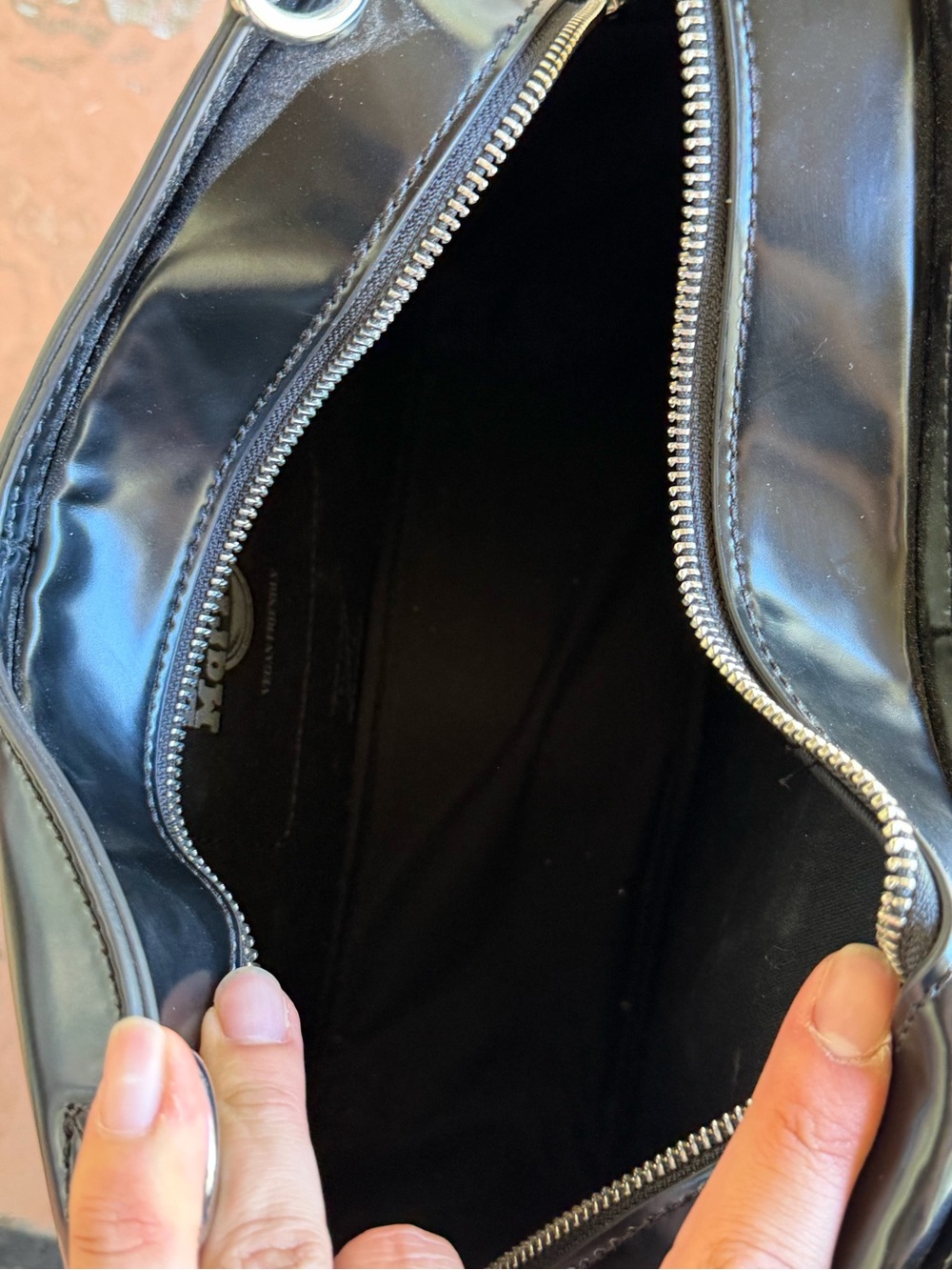 Dr. Martens Black Patent Bow-Shape Shoulder Bag with Gold Hardware - Picture 5 of 6